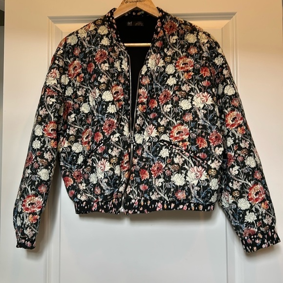 Zara Moody Tinsel Floral Quilted Bomber Jacket L - Picture 2 of 7